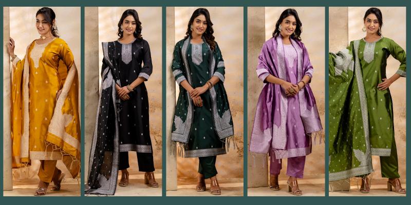 Vairaj banarasi jecard silk 3 pcs catalog aurelia kurtis online shopping india