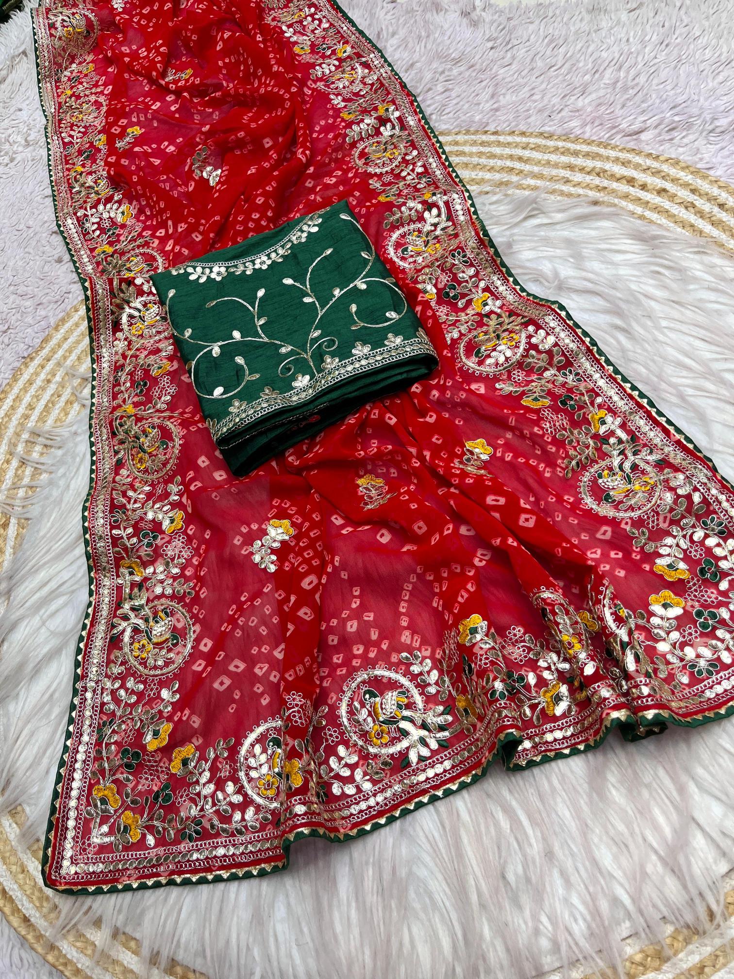Vinayak saavan special soft georgette bandej branded saree in india