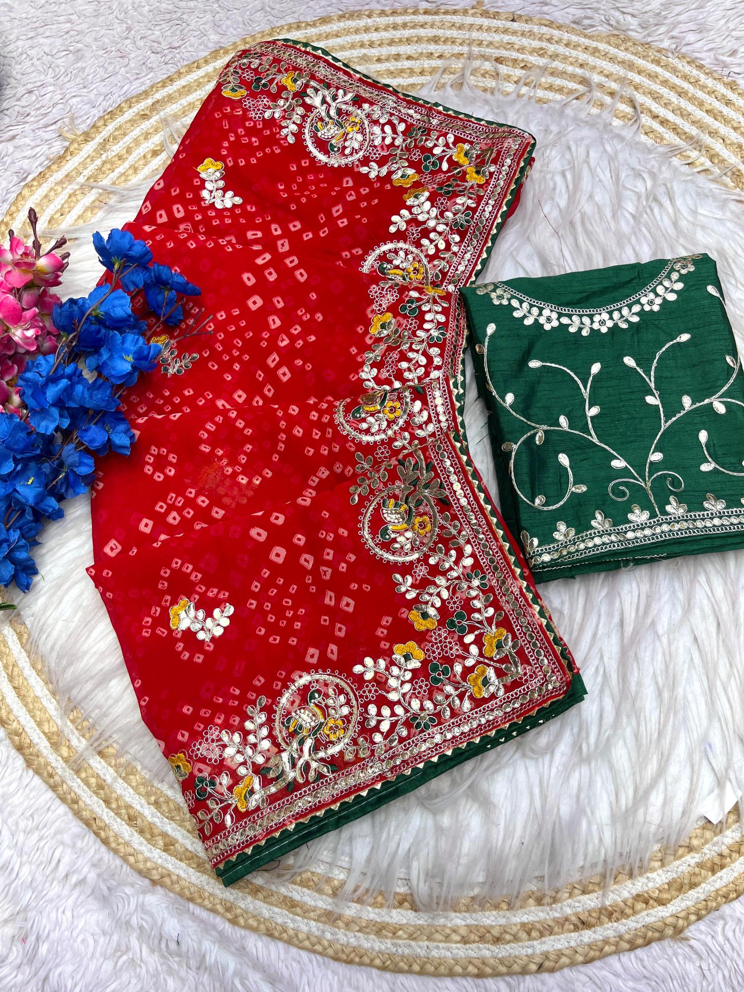 Vinayak saavan special soft georgette bandej branded saree in india