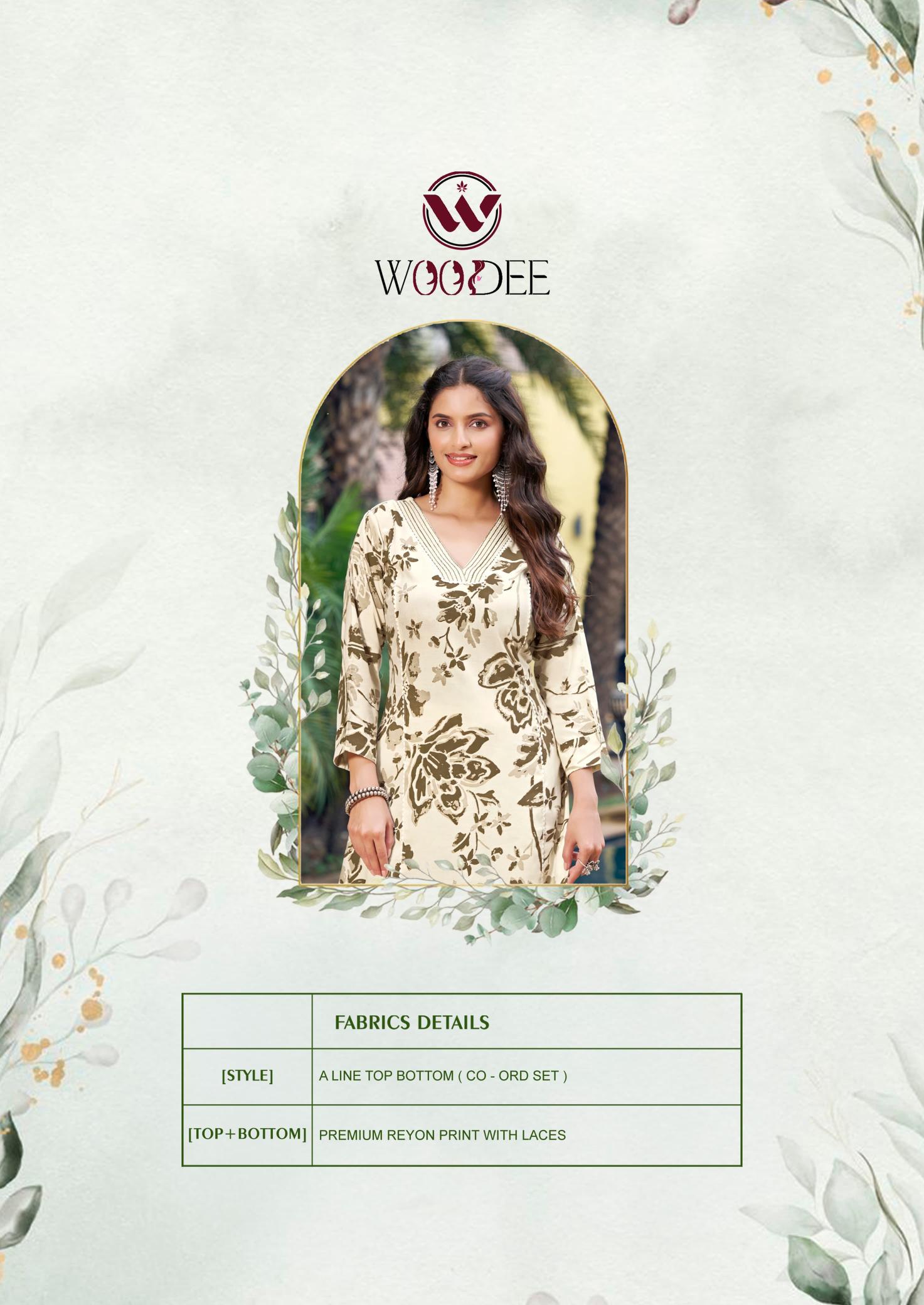 Woodee payal heavy reyon print catalog summer coord set wholesale