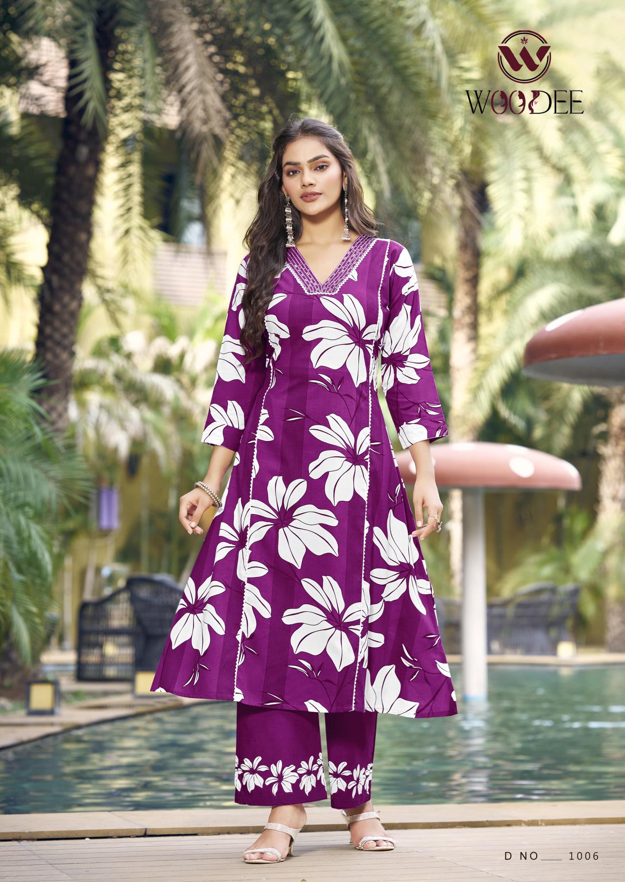 Woodee payal heavy reyon print catalog summer coord set wholesale