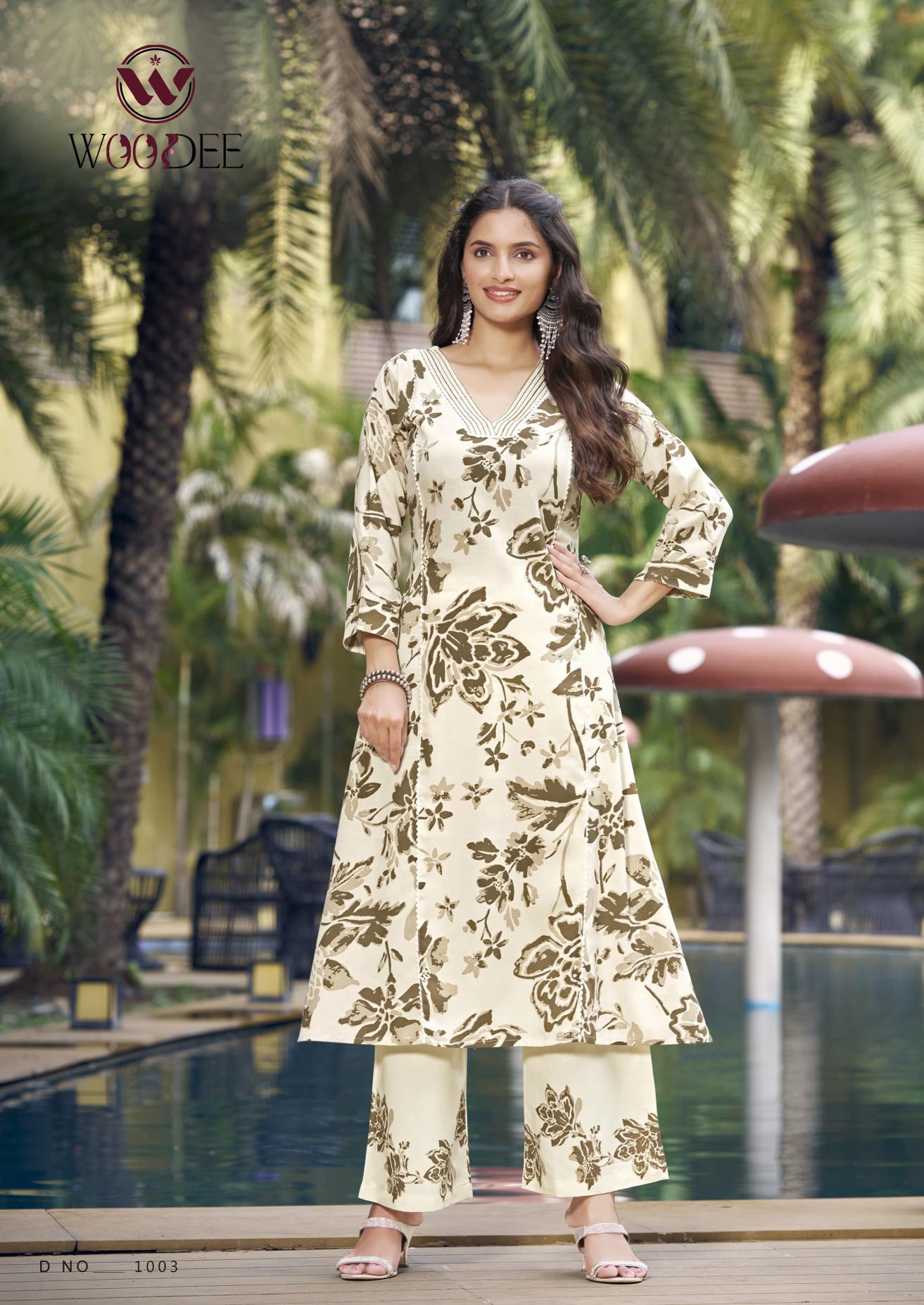 Woodee payal heavy reyon print catalog summer coord set wholesale