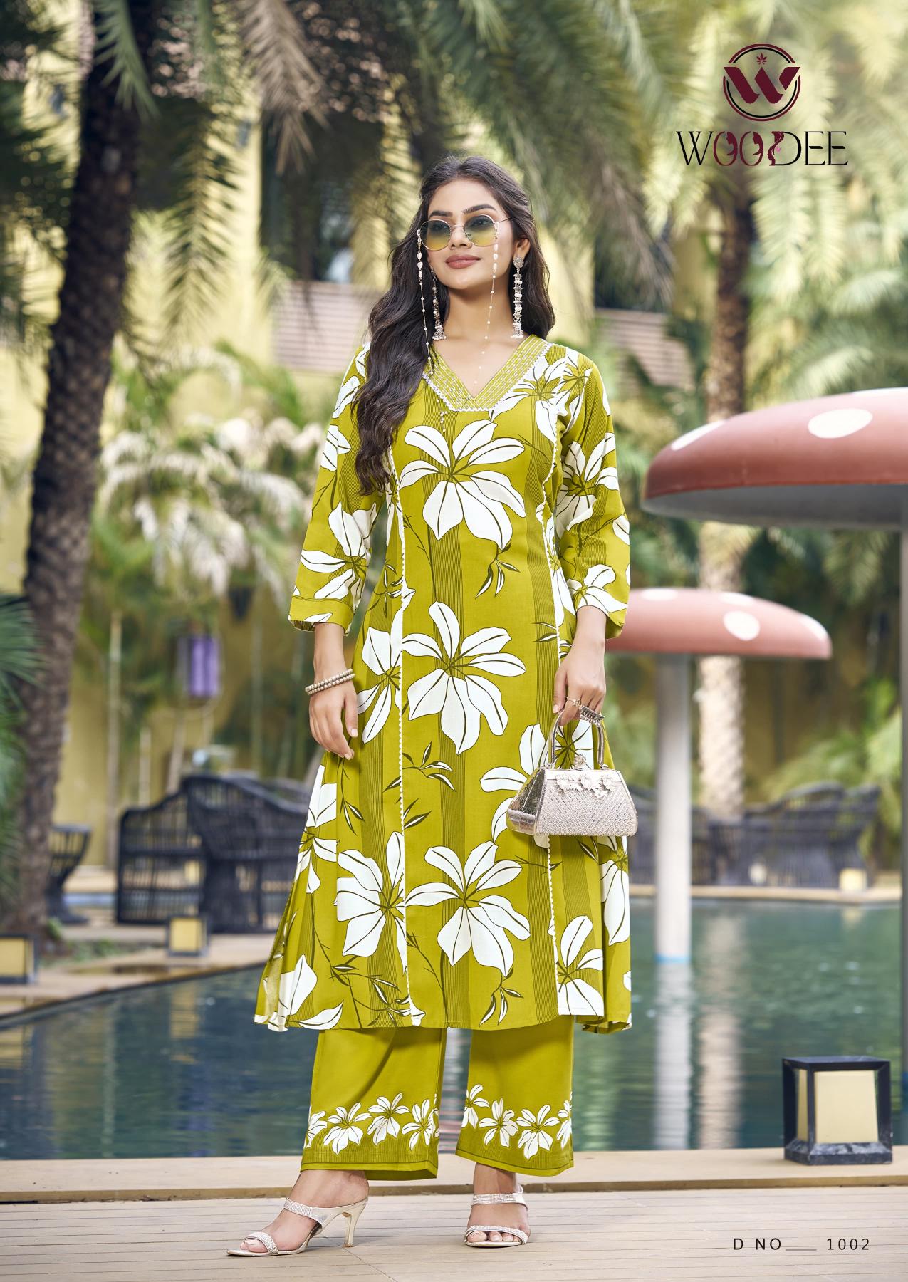 Woodee payal heavy reyon print catalog summer coord set wholesale