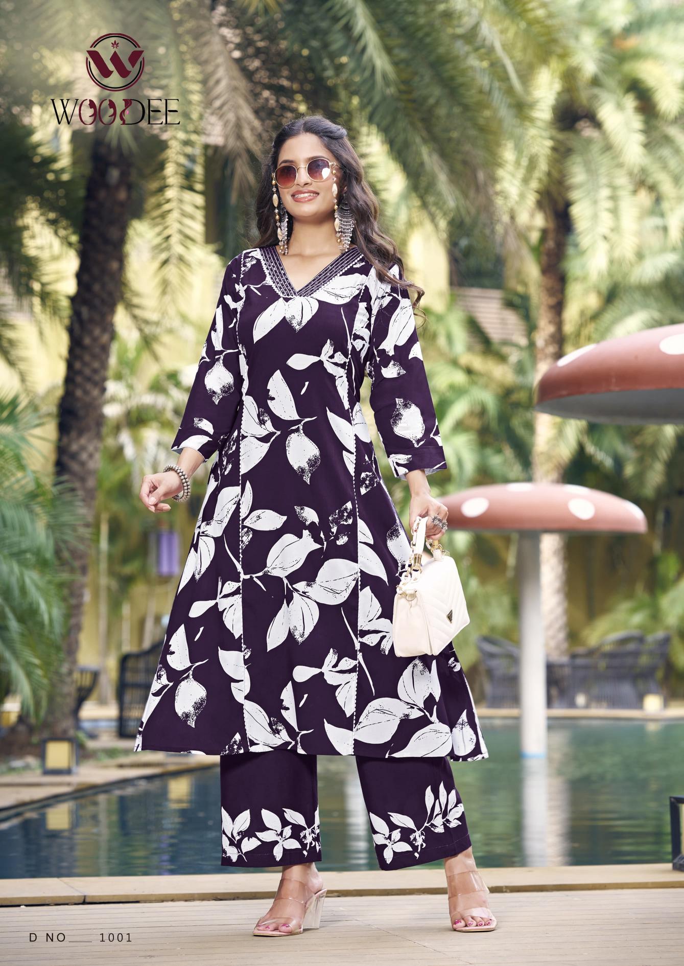 Woodee payal heavy reyon print catalog summer coord set wholesale
