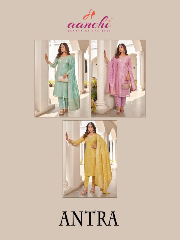 Aanchi antra shimmer jacquard 3 pcs wholesale market in surat for ladies clothes