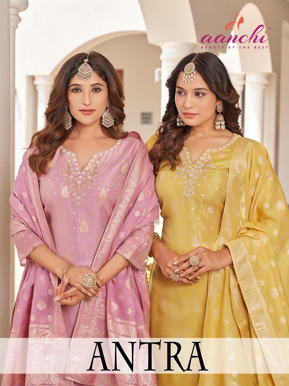 Aanchi antra shimmer jacquard 3 pcs wholesale market in surat for ladies clothes