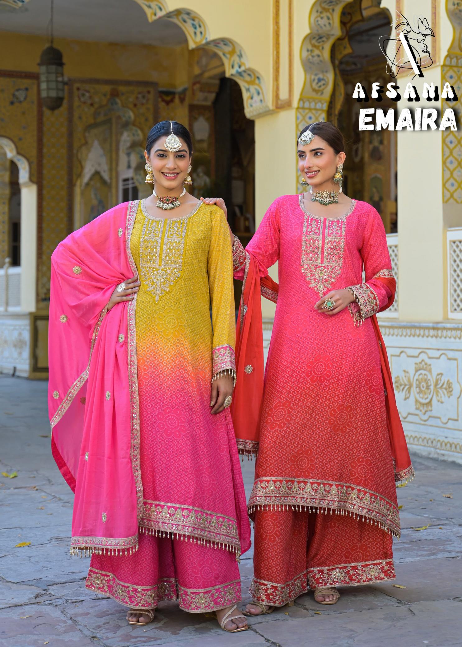 Afsnana emaira viscose crape wholesale catalogue salwar kameez