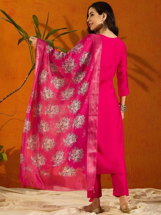 Bitto raviya viscose chanderi pink color 3 pcs wholesale kurtis in surat