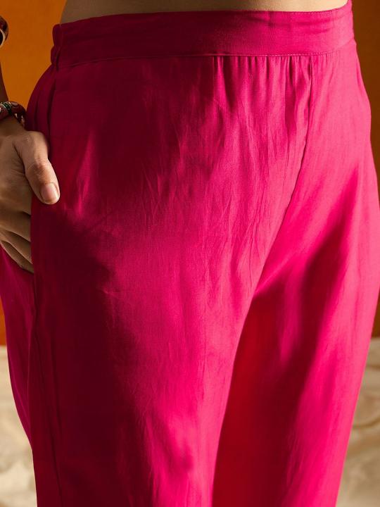 Bitto raviya viscose chanderi pink color 3 pcs wholesale kurtis in surat