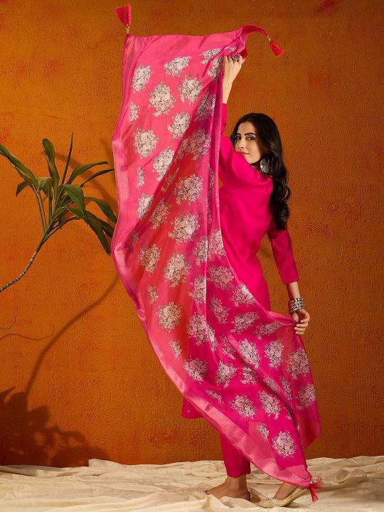 Bitto raviya viscose chanderi pink color 3 pcs wholesale kurtis in surat