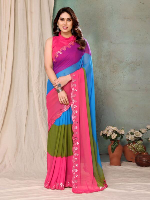 GC bright georgette with mirror work top 5 saree wholesalers in surat with price