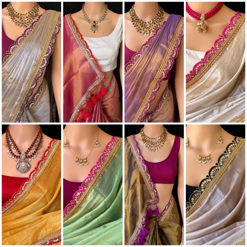 GC cotton tissue silk plain with lace border surat saree wholesale market price list