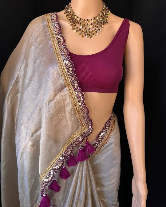 GC cotton tissue silk plain with lace border surat saree wholesale market price list