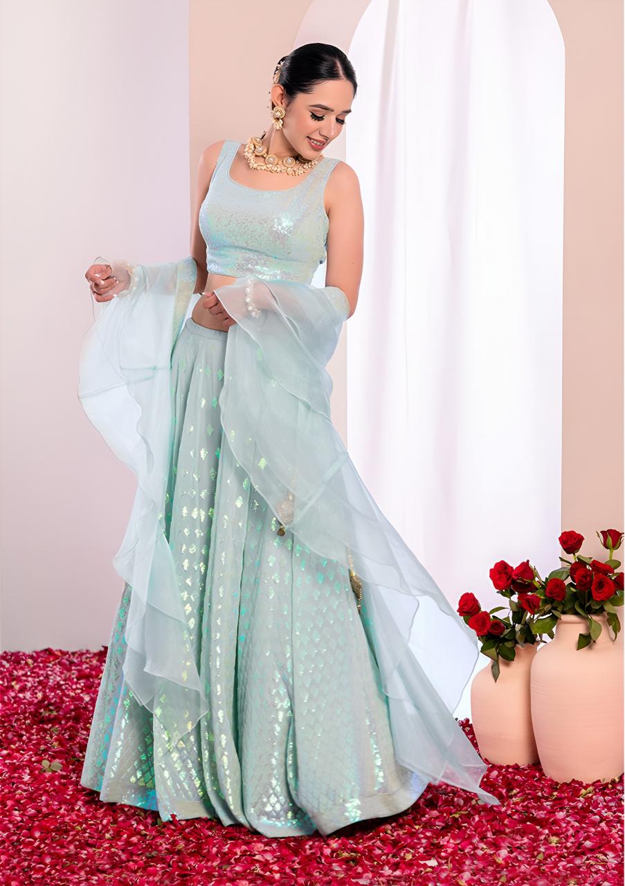 Glamourous Heavy Georgette Blue Lehenga choli online shopping in Mumbai