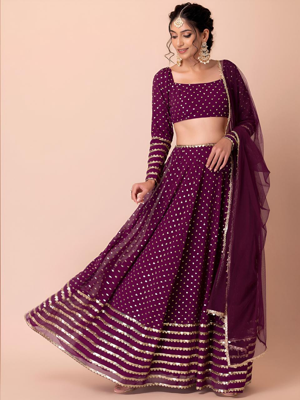 Glamourous Heavy Georgette Wine Lehenga choli wholesale market in India