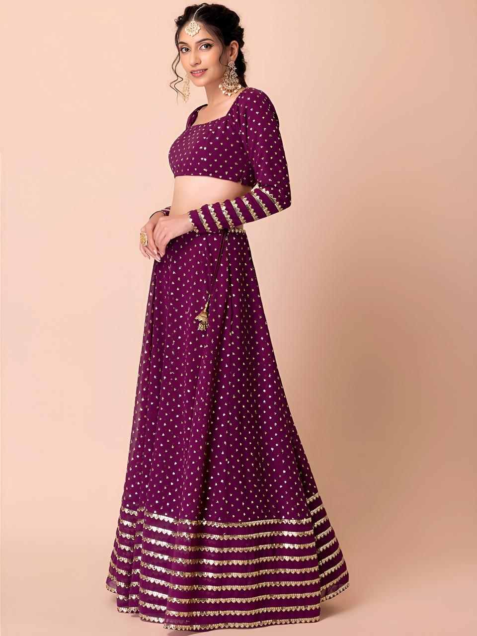 Glamourous Heavy Georgette Wine Lehenga choli wholesale market in India