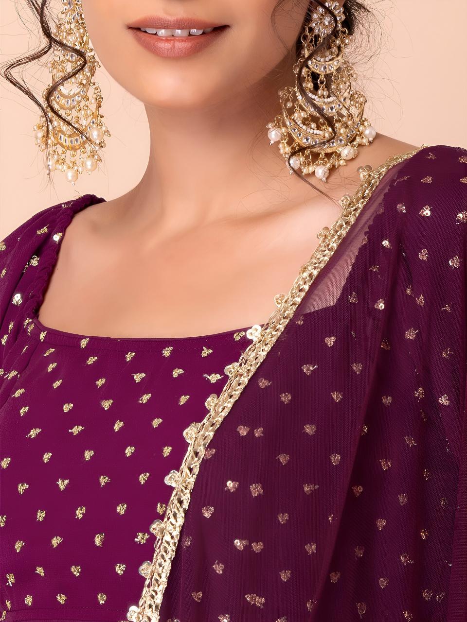 Glamourous Heavy Georgette Wine Lehenga choli wholesale market in India