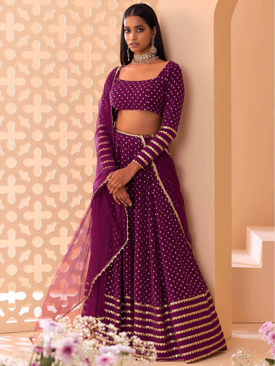 Glamourous Heavy Georgette Wine Lehenga choli wholesale market in India