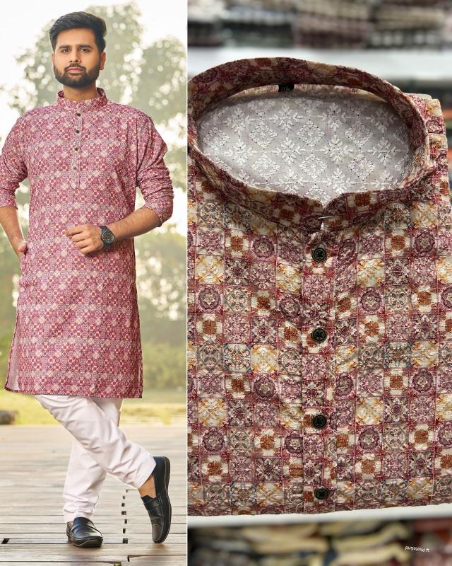 Inli schiffli 5.0 mens wear rayon schiffli chikan work kurta pajama india brand