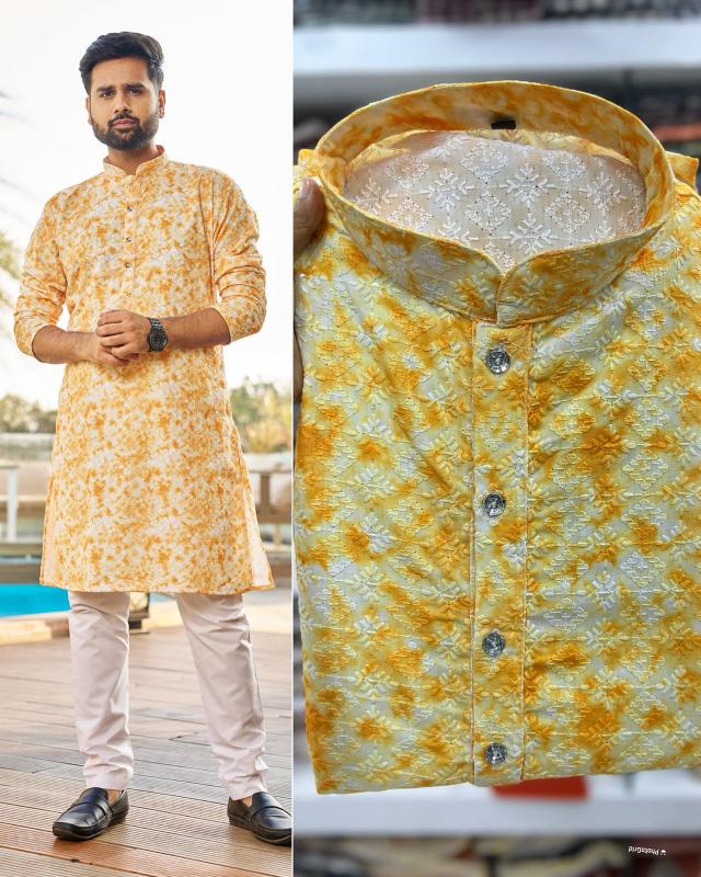 Inli schiffli 5.0 mens wear rayon schiffli chikan work kurta pajama india brand