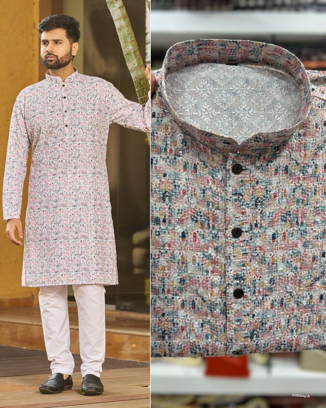 Inli schiffli 5.0 mens wear rayon schiffli chikan work kurta pajama india brand
