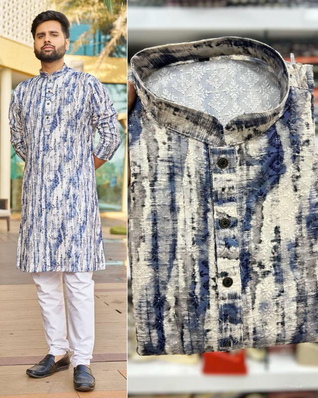 Inli schiffli 5.0 mens wear rayon schiffli chikan work kurta pajama india brand