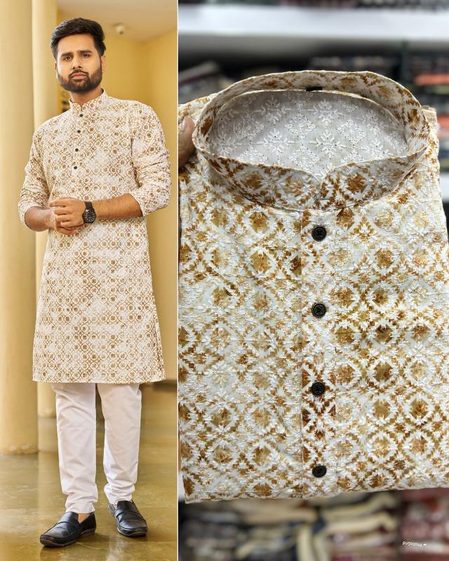 Inli schiffli 5.0 mens wear rayon schiffli chikan work kurta pajama india brand