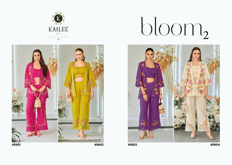 Kailee fashion bloom 2 viscouse orgenja appkiqe work co ord sets wholesale india