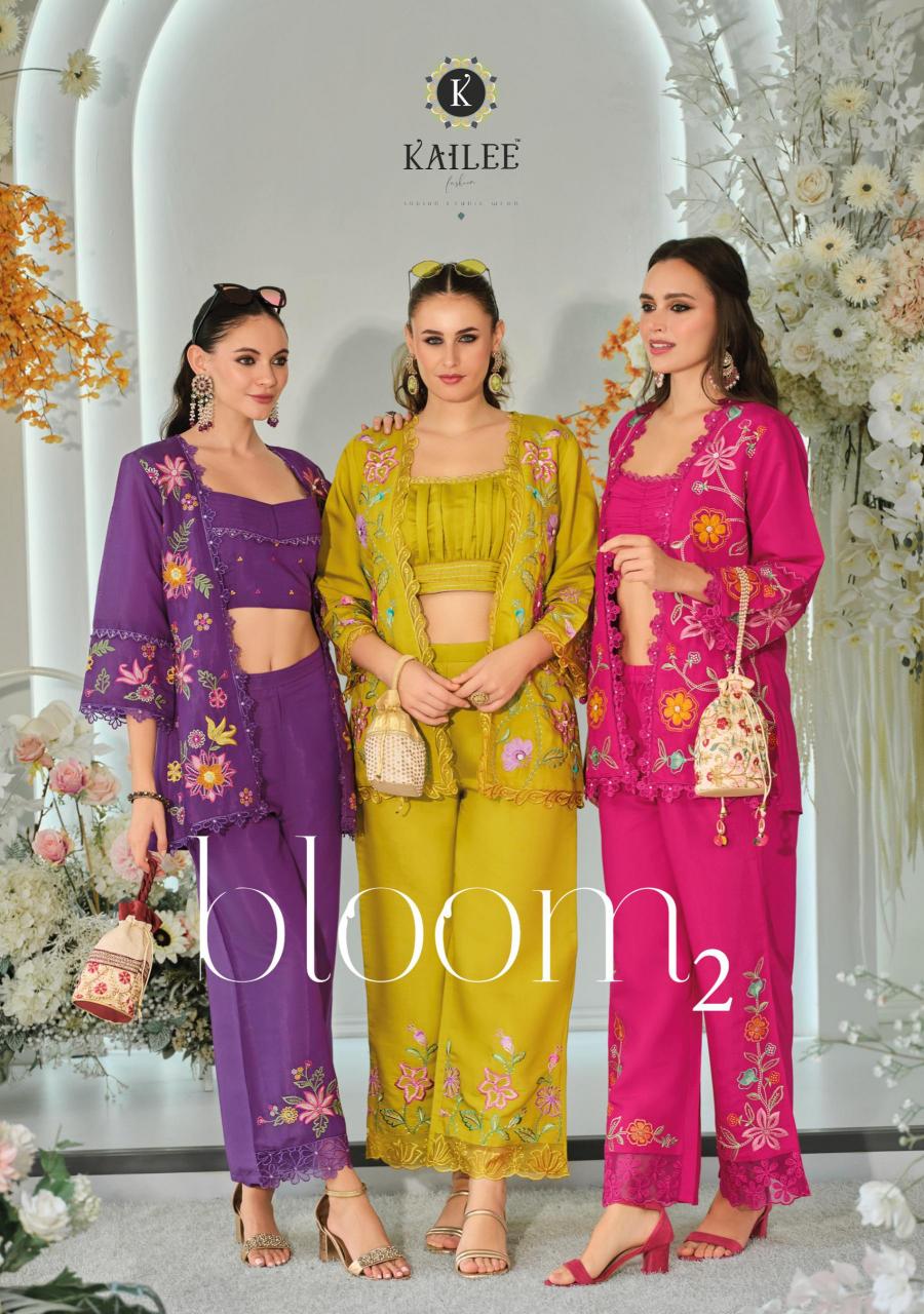 Kailee fashion bloom 2 viscouse orgenja appkiqe work co ord sets wholesale india