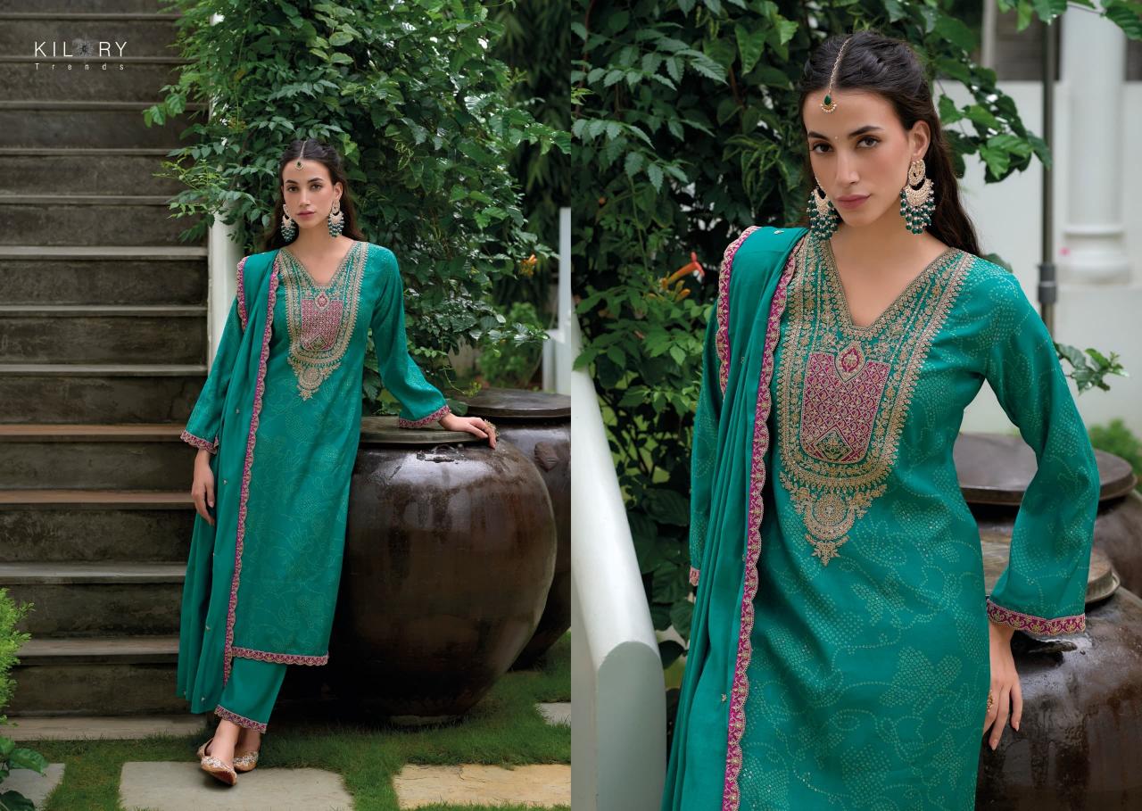 Kilory trends bandhej foil print straight types of indian dress material 