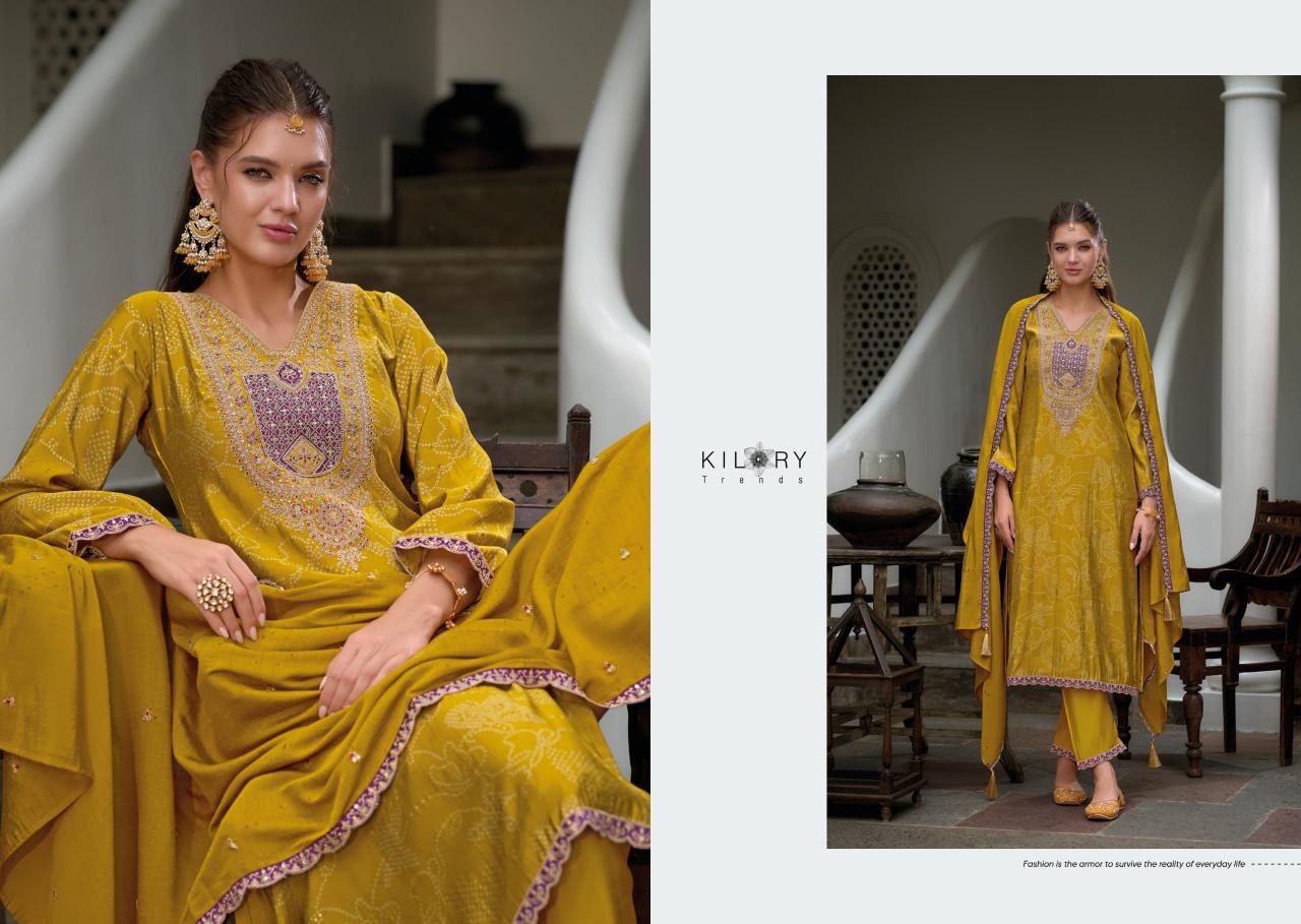 Kilory trends bandhej foil print straight types of indian dress material 