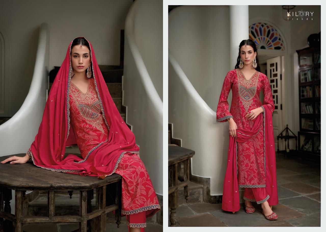 Kilory trends bandhej foil print straight types of indian dress material 