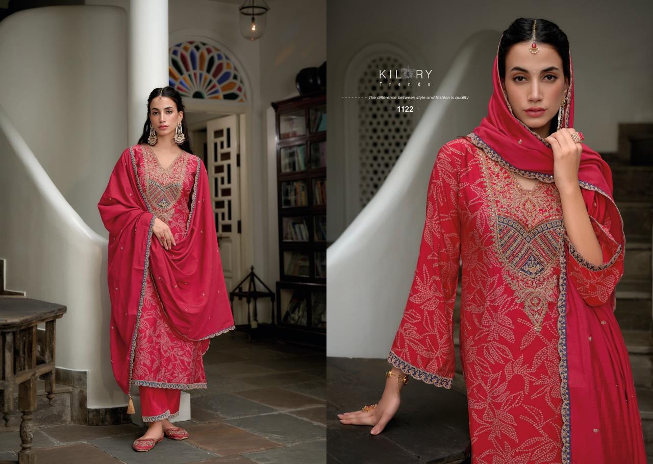 Kilory trends bandhej foil print straight types of indian dress material 