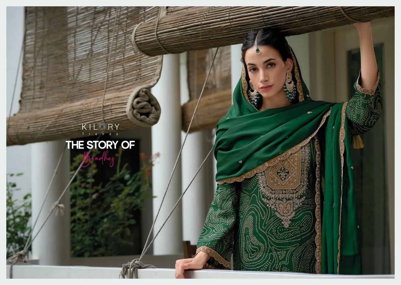 Kilory trends bandhej foil print straight types of indian dress material 