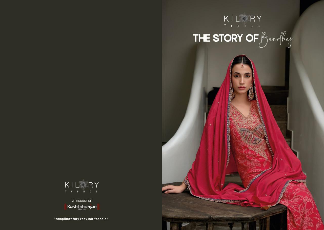Kilory trends bandhej foil print straight types of indian dress material 