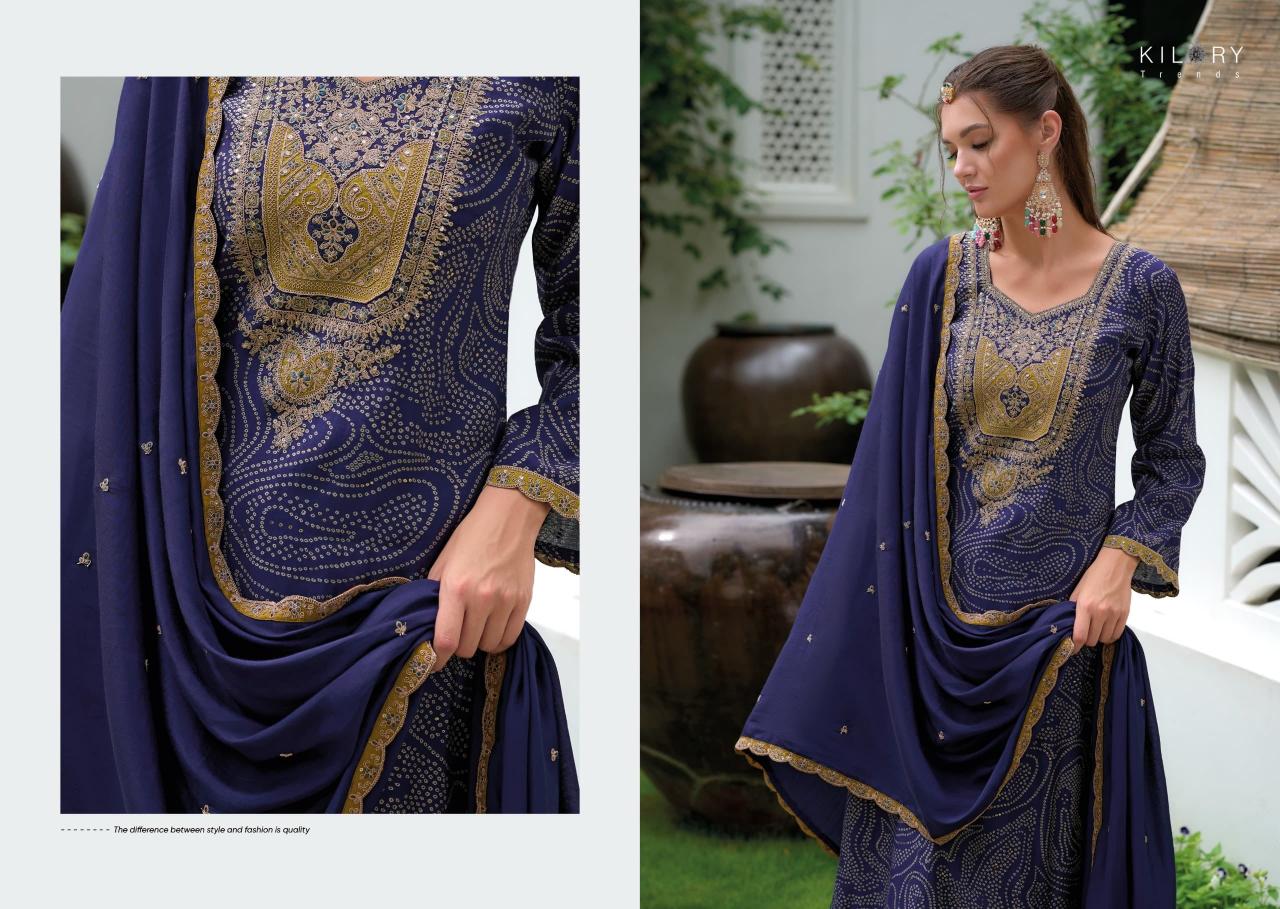 Kilory trends bandhej foil print straight types of indian dress material 