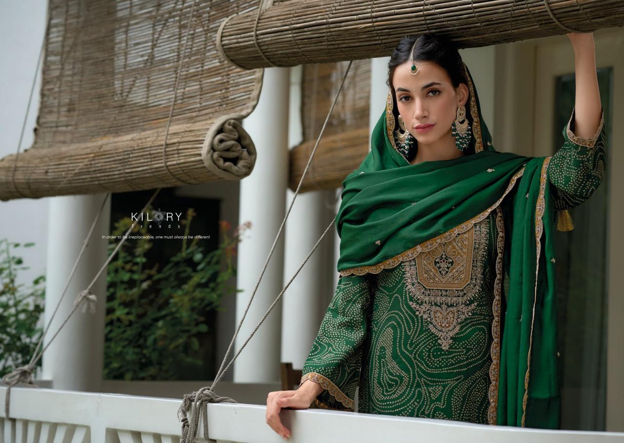 Kilory trends bandhej foil print straight types of indian dress material 