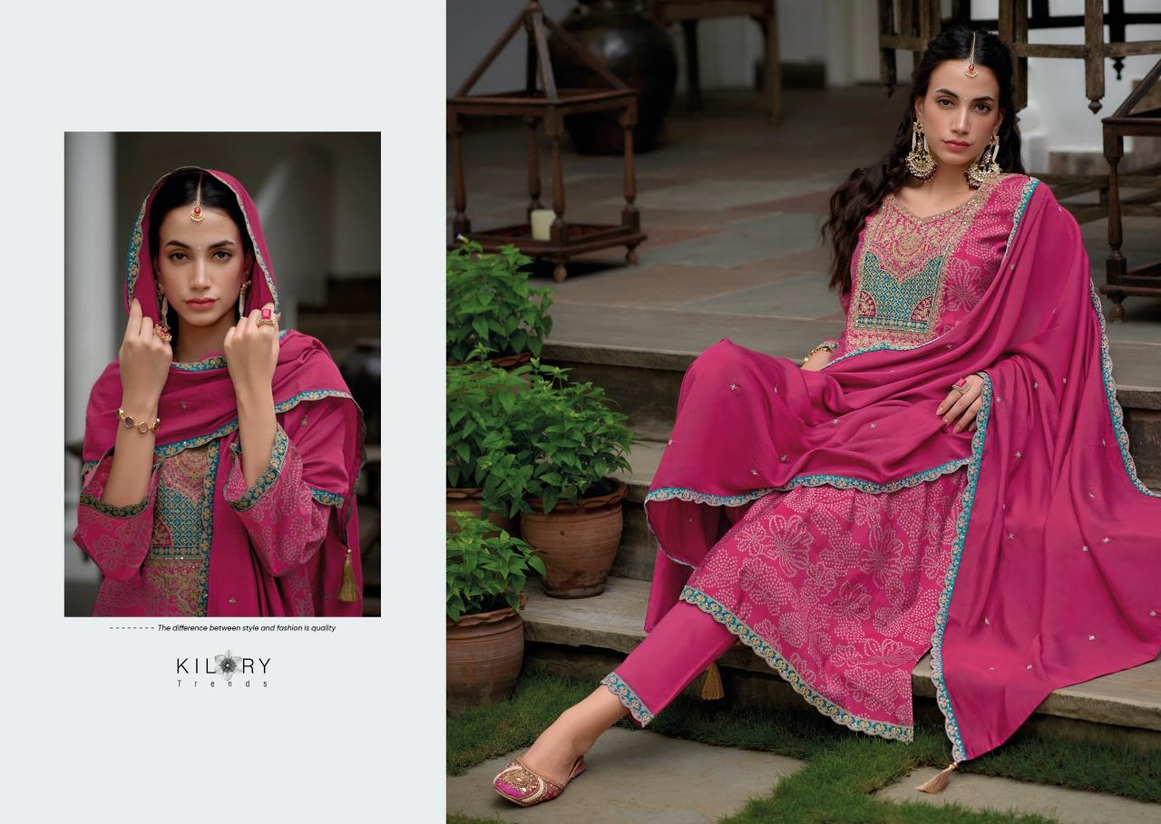 Kilory trends bandhej foil print straight types of indian dress material 