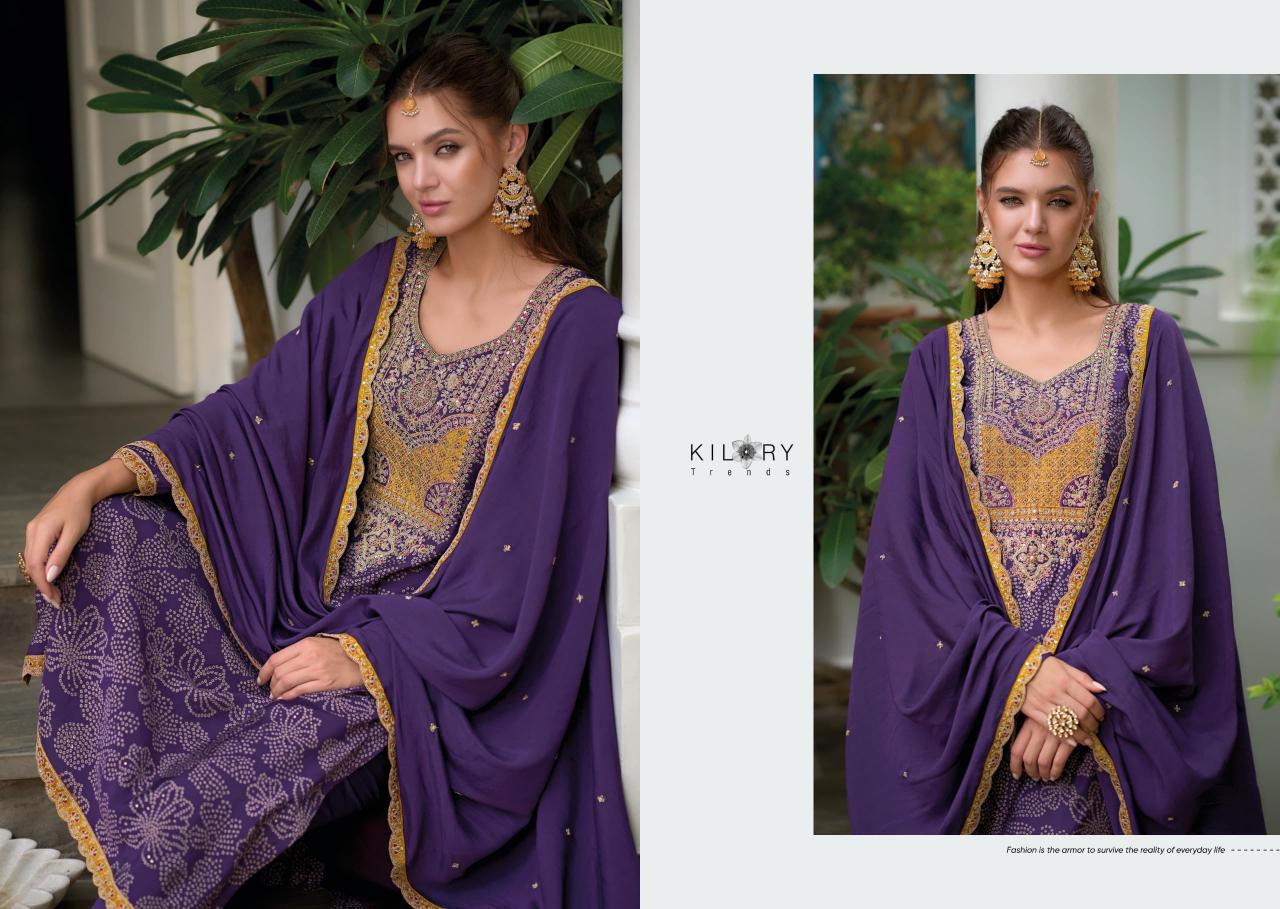 Kilory trends bandhej foil print straight types of indian dress material 