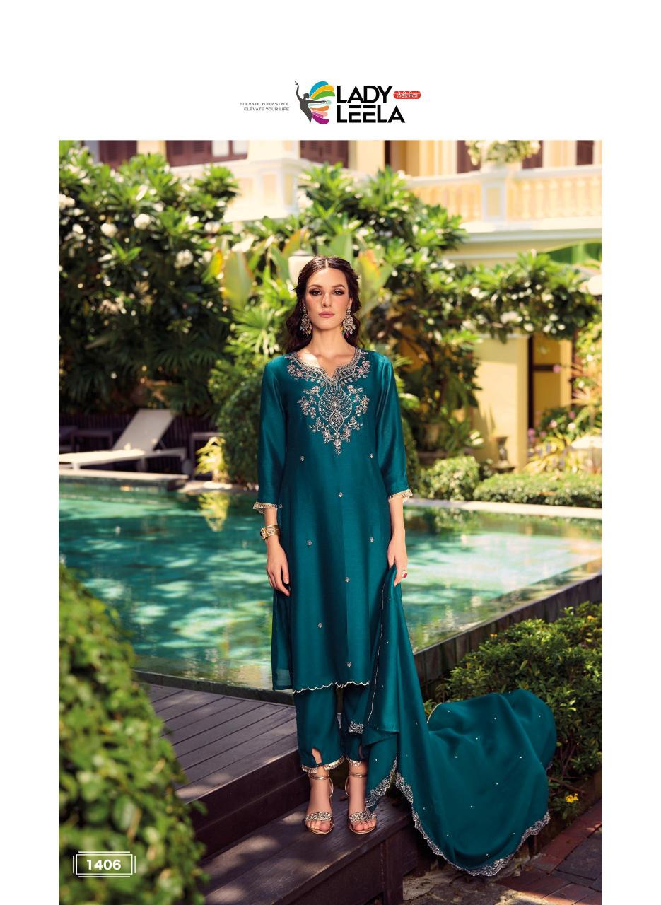 Lady leela noor 2 shimmer vichitra 3 pcs wholesale cloth market in surat with price list 