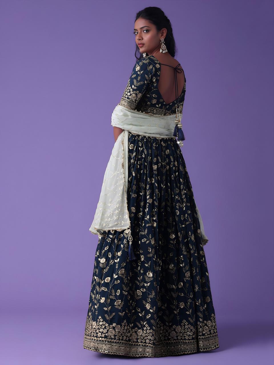 Luxurious Deep Heavy Georgette Blue Latest Lehengha choli designs wholesale market