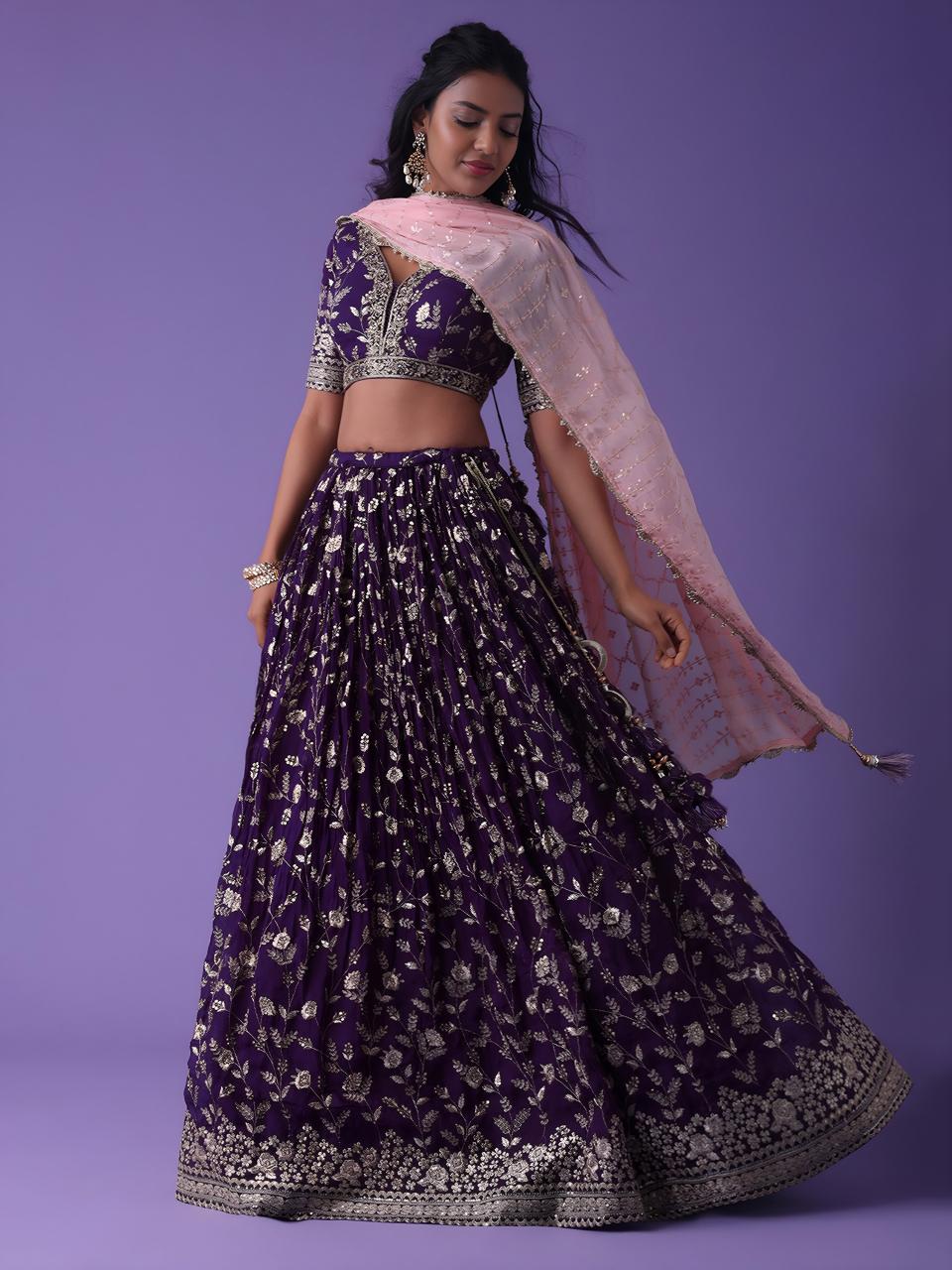 Luxurious Deep Heavy Georgette Purple Bridal lehenga wholesale market Surat