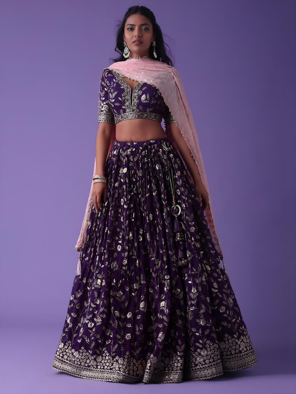 Luxurious Deep Heavy Georgette Purple Bridal lehenga wholesale market Surat