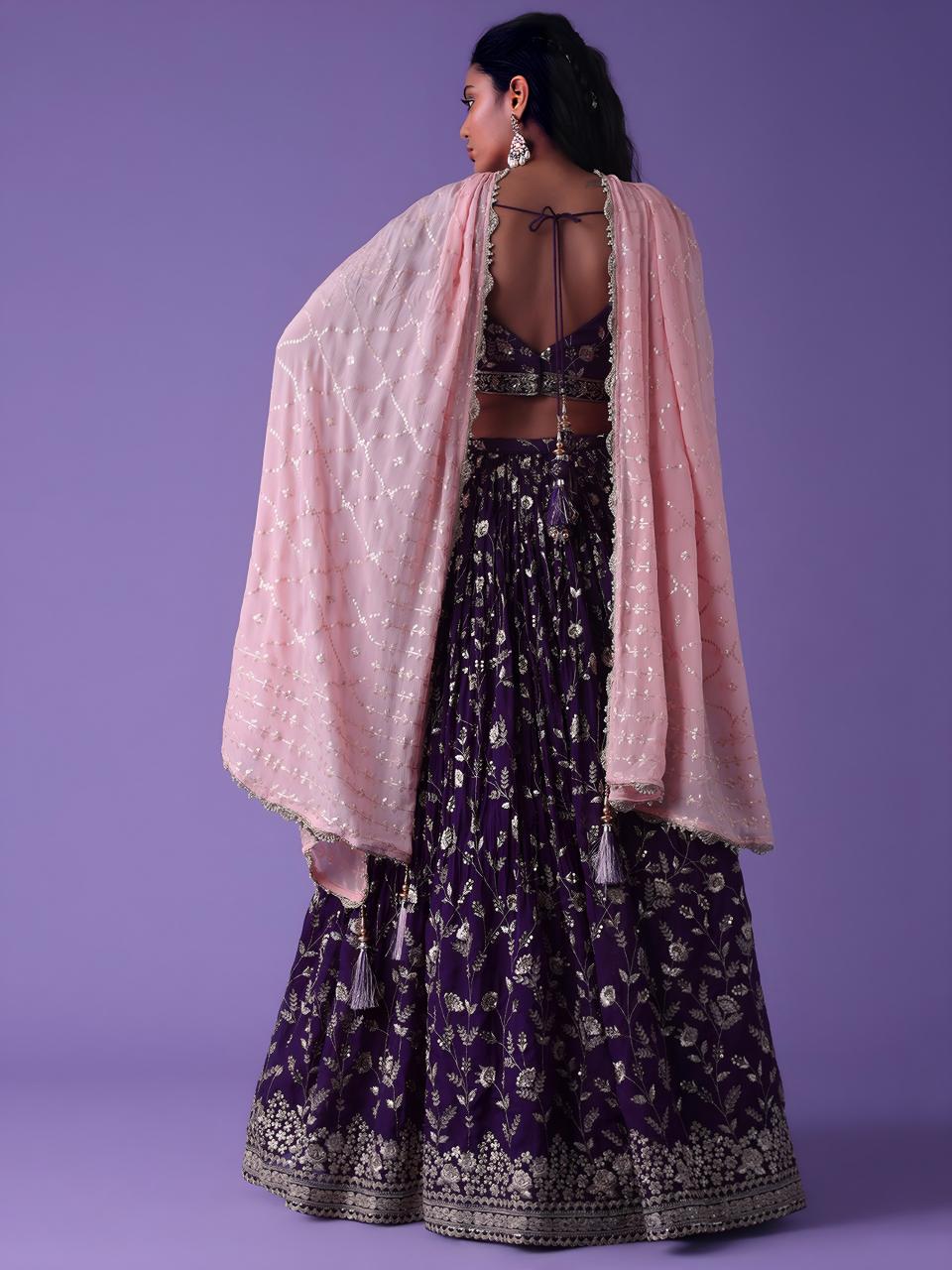 Luxurious Deep Heavy Georgette Purple Bridal lehenga wholesale market Surat