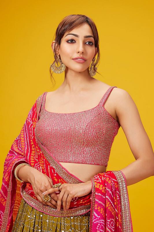 Luxurious Olive Heavy Georgette 5076 Lehegha choli online shopping