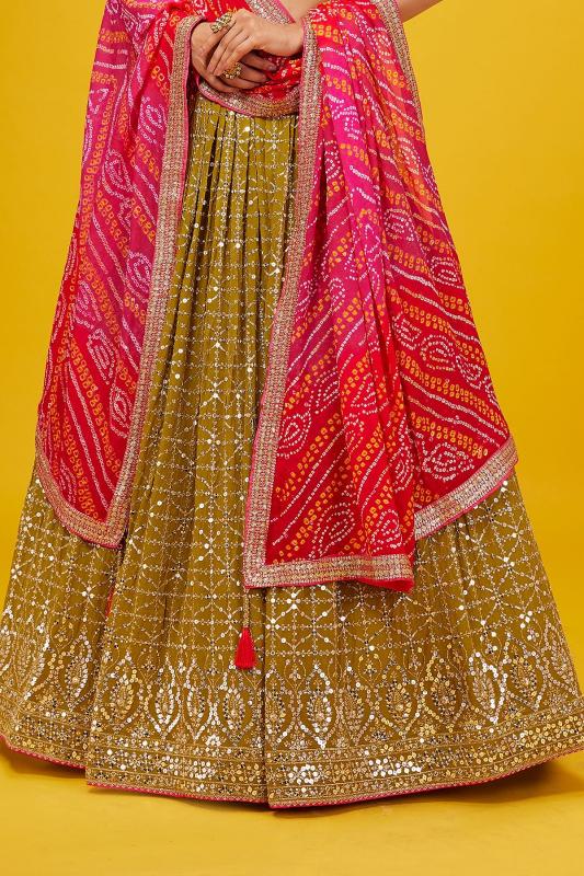 Luxurious Olive Heavy Georgette 5076 Lehegha choli online shopping