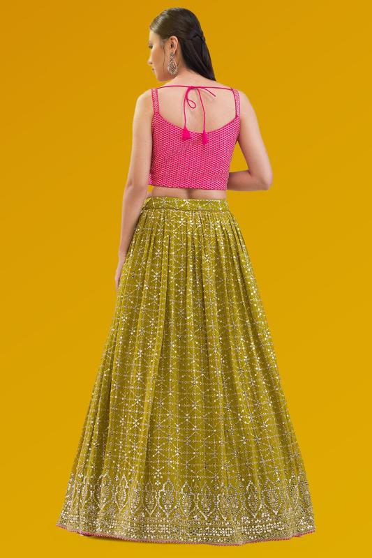 Luxurious Olive Heavy Georgette 5076 Lehegha choli online shopping