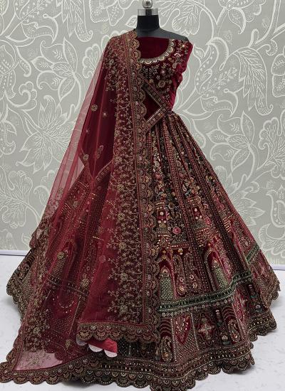 Maroon Net Sequin Work Wedding Wear wholesale lehenga online shopping