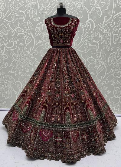 Maroon Net Sequin Work Wedding Wear wholesale lehenga online shopping