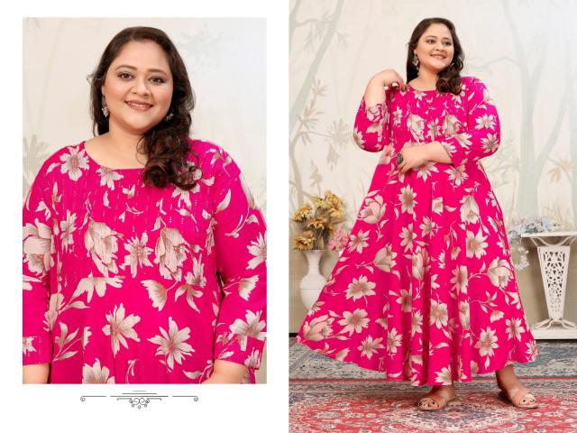 Moksh International plus size joy vol 1 riyon plus size kurti wholesale market near me